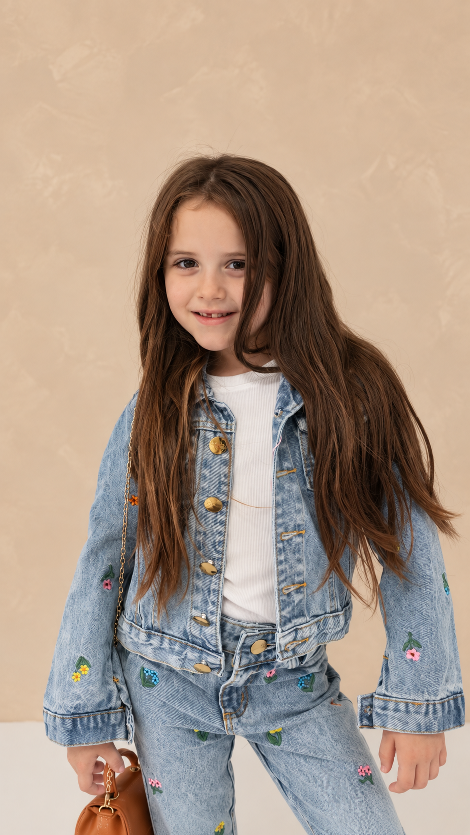Conjunto Jeans Infantil Bordado Cintura Ajustável | Dinda Kids