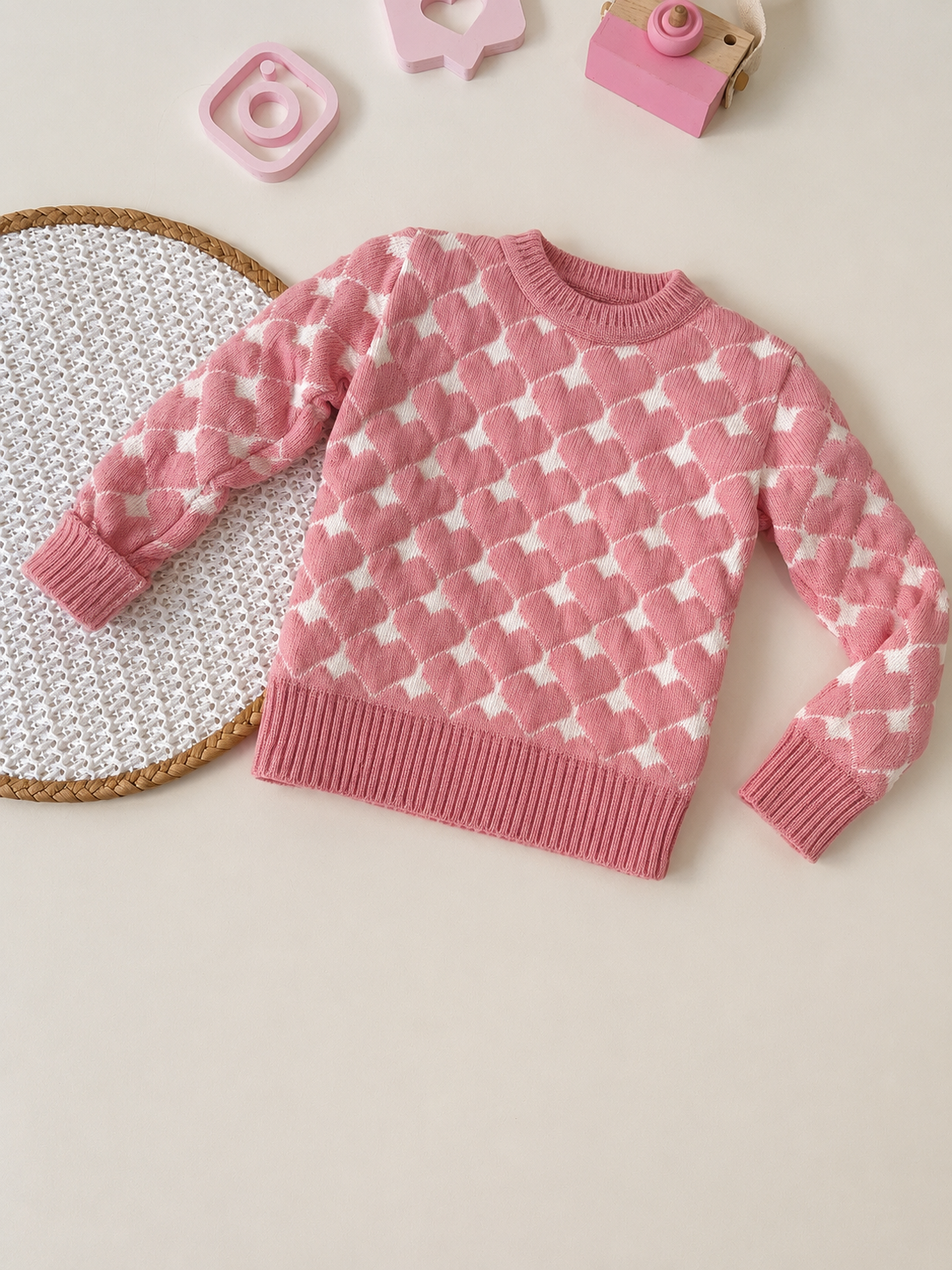 Suéter Infantil em Tricot com Corações
