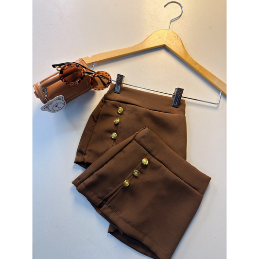 Short Saia Infantil Alfaiataria Botões Dourados | Dinda Kids