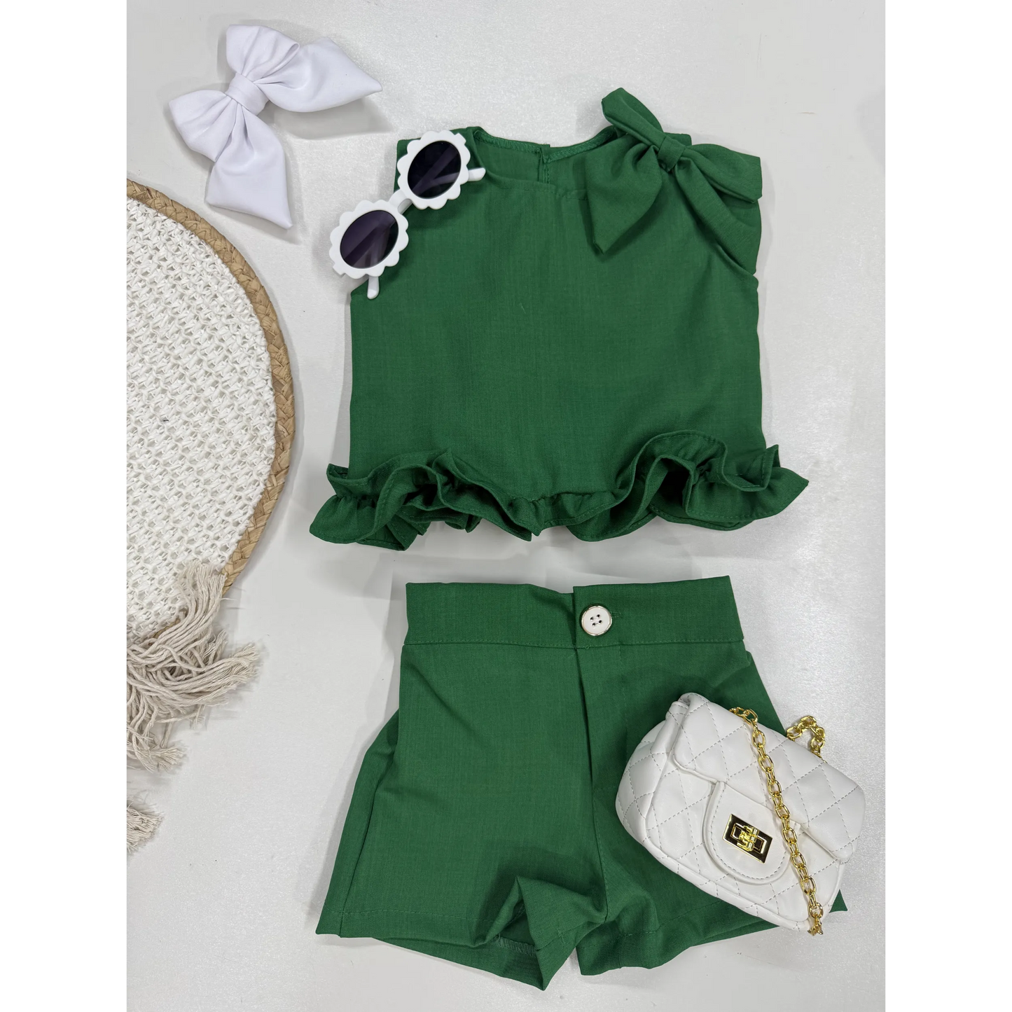 Conjunto Infantil Alfaiataria Verde com Babados | Dinda Kids