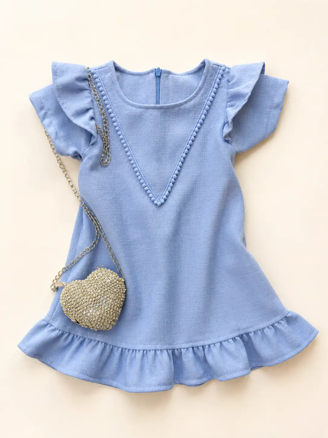 Vestido Infantil Estruturado em Linho Azul