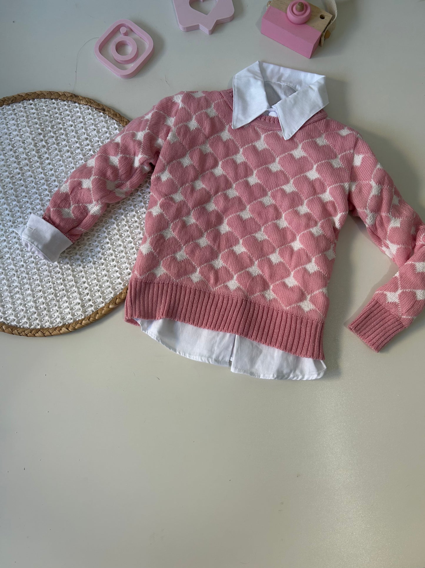 Suéter Infantil em Tricot com Detalhes de Coração