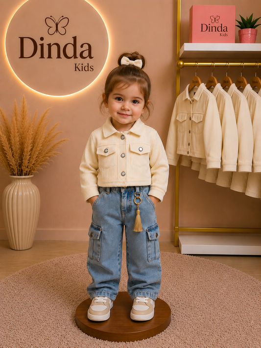 Calça Jeans Wide Leg Infantil com Chaveiro e Bolsos Laterais