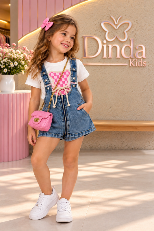 Salopete Jeans com Short-Saia Ajustável