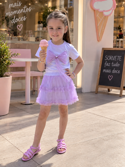 Conjunto Infantil Festa Tule Lilás Brilhoso | Dinda Kids