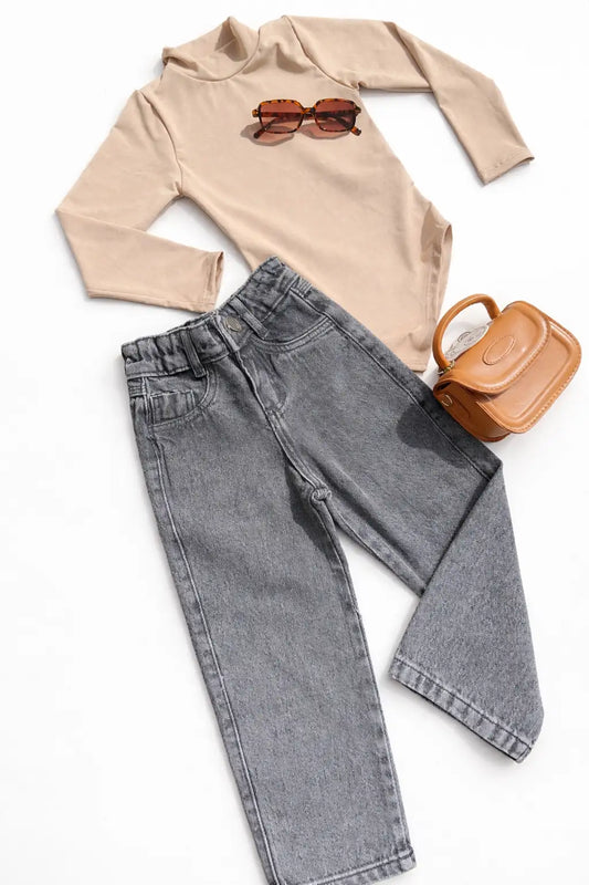 Calça Jeans Mom Infantil Estonada Preta