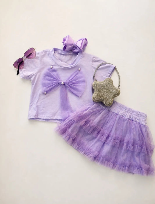 Conjunto Infantil Festa Tule Lilás Brilhoso | Dinda Kids