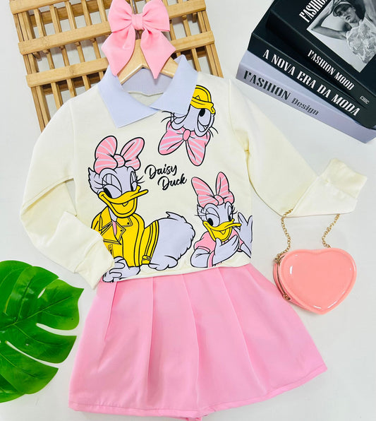 Conjunto Colegial Daisy Duck Feminino Estilo Preppy Moderno