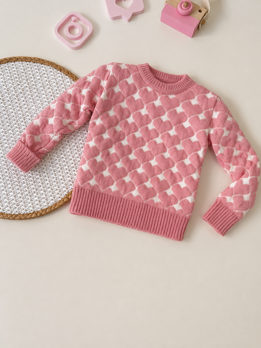 Suéter Infantil em Tricot com Corações
