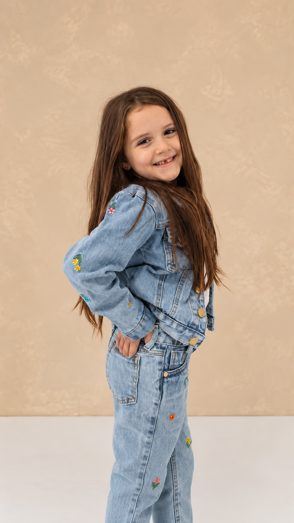 Conjunto Jeans Infantil Bordado Cintura Ajustável | Dinda Kids