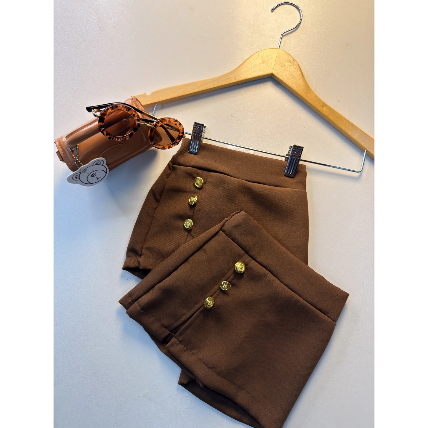 Short Saia Infantil Alfaiataria Botões Dourados | Dinda Kids