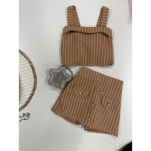 Conjunto Infantil Alfaiataria Listrado Nude | Dinda Kids