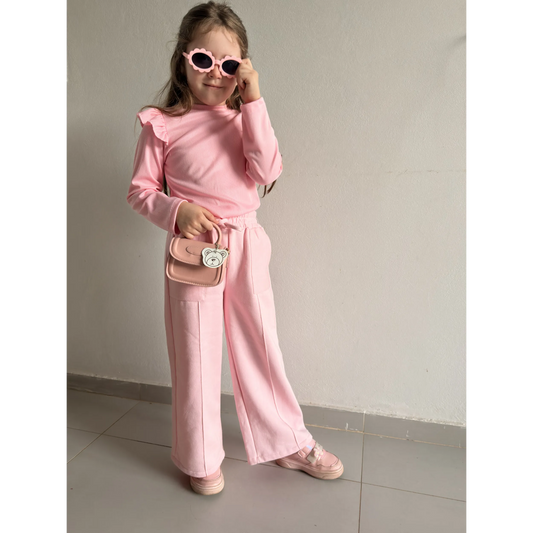 Blusa Infantil Manga Longa Canelada Babado | Dinda Kids