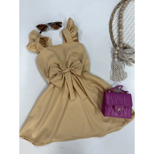 Vestido Infantil Viscose Laço Nude | Dinda Kids