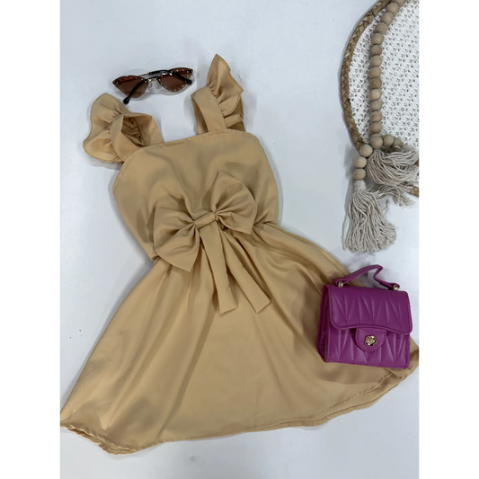 Vestido Infantil Viscose Laço Nude | Dinda Kids