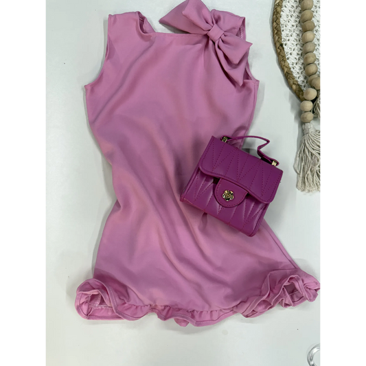 Vestido Infantil Laço Alfaiataria Festa Rosa | Dinda Kids