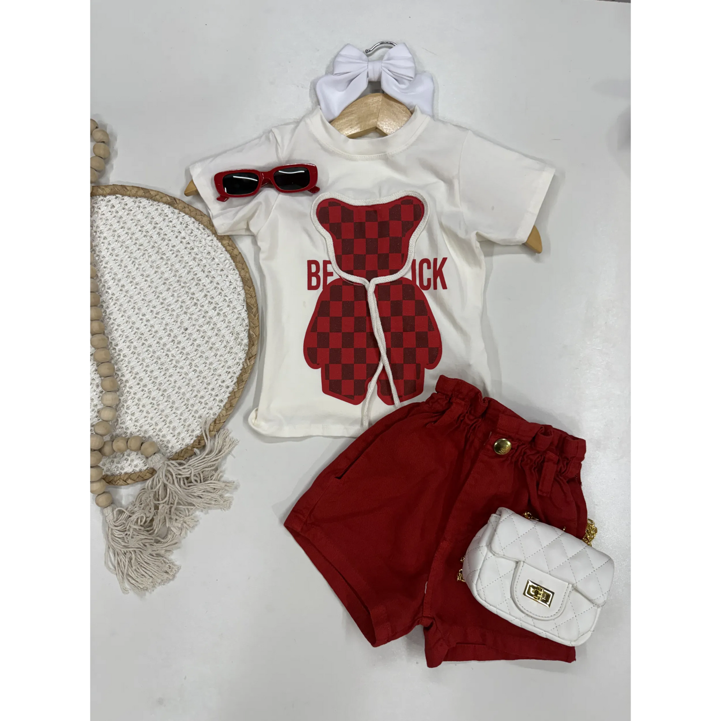 Tshirt Infantil Urso Vermelho Algodão | Dinda Kids