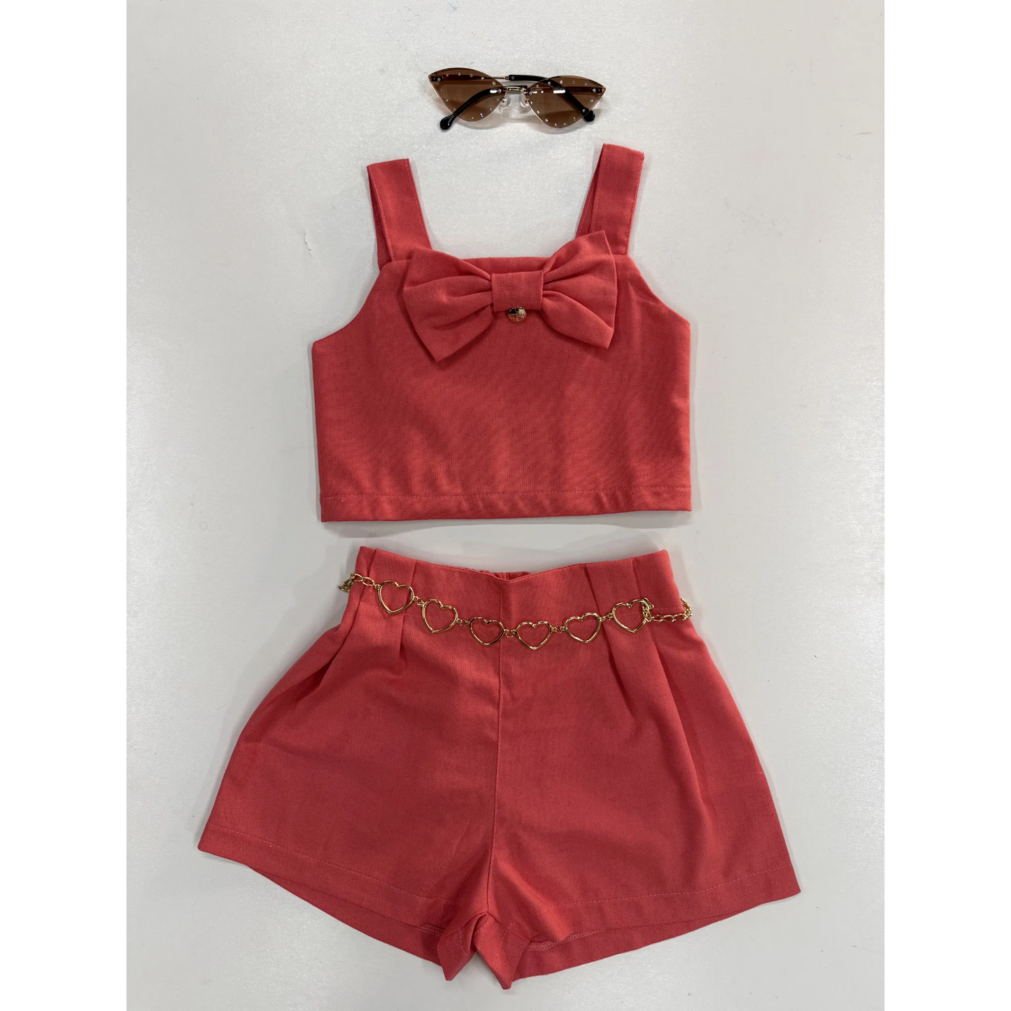 Conjunto Infantil Linho Short e Cropped Laço | Dinda Kids