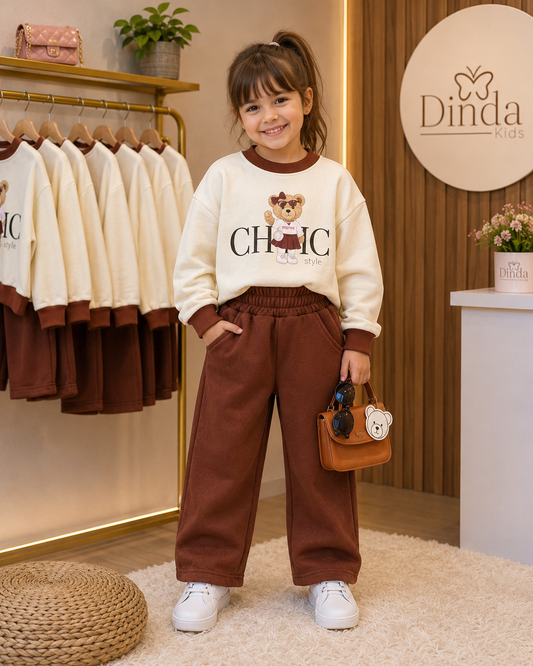 Conjunto Infantil Moletom Flanelado com Calça Wide de Ursinhos