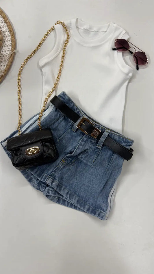 Short Saia Jeans Feminino Casual com Modelagem Moderna