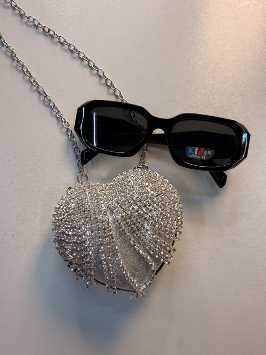 Bolsa Infantil Coração Strass Prateado | Dinda Kids