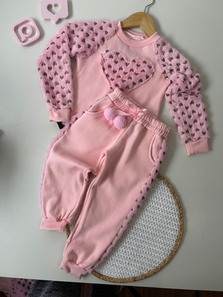 Conjunto Infantil em Moletom Flanelado com Bordado e Pelinhos