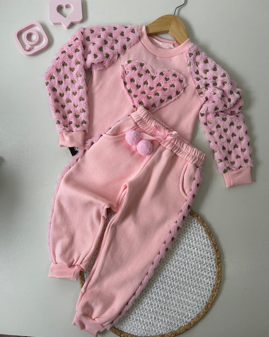 Conjunto Infantil em Moletom Flanelado com Bordado e Pelinhos
