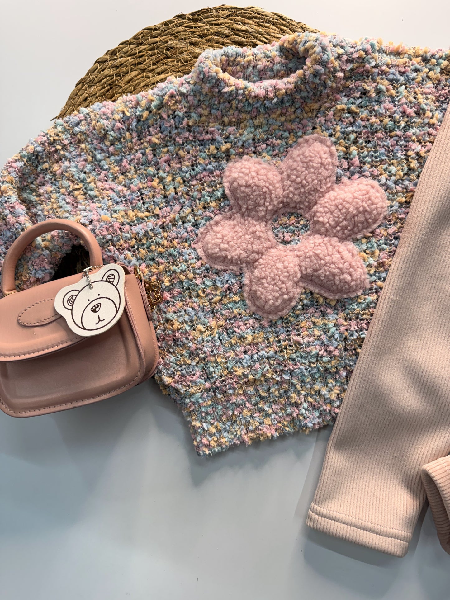 Blusão Infantil Mesclado em Tricot Pipoca com Aplicação Bordada