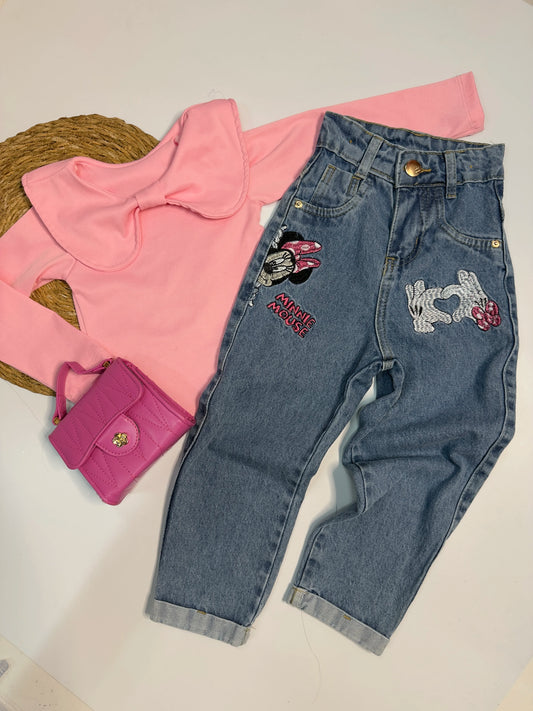 Blusa Infantil Manga Longa Canelada com Detalhe na Gola