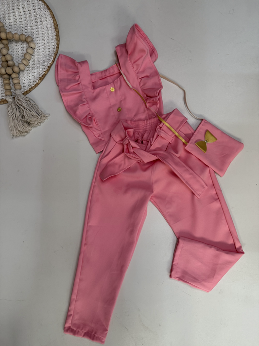 Conjunto Infantil Alfaiataria com Calça e Cropped