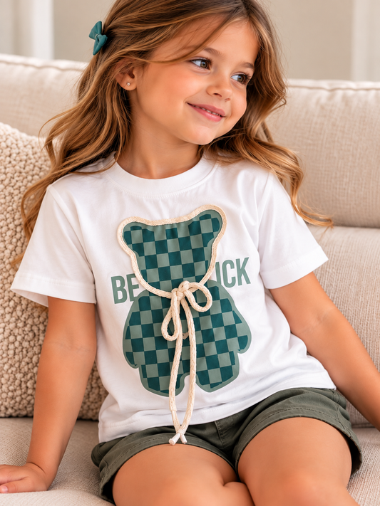T-shirt Infantil Ursinho Xadrez verde