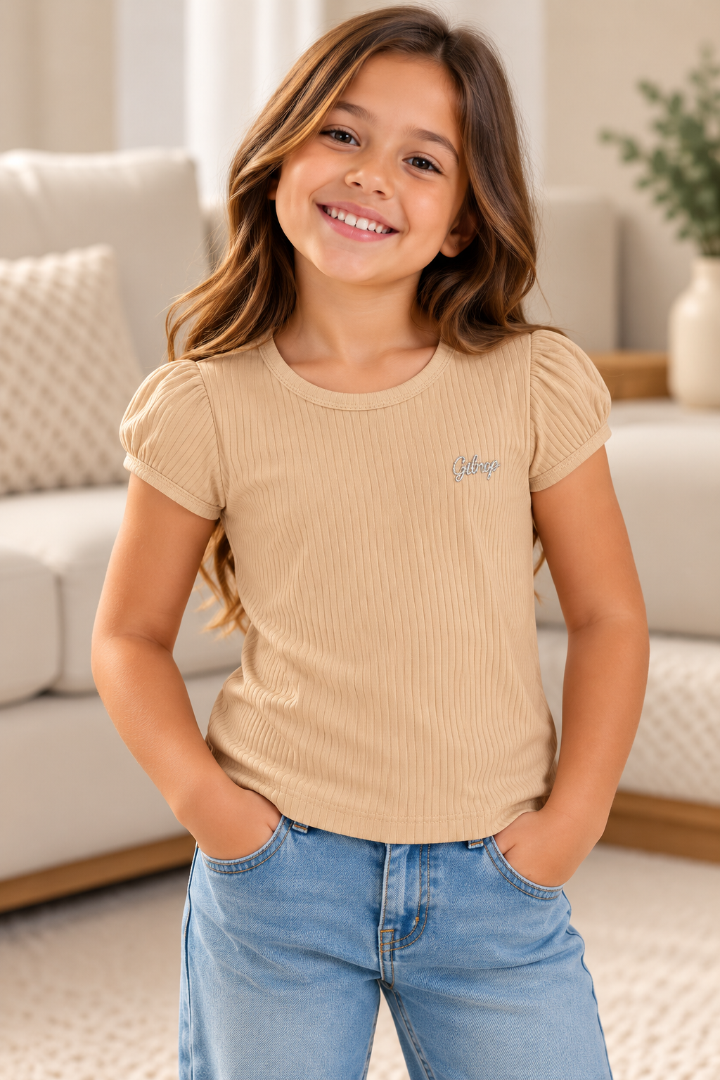 Camiseta Infantil canelada - Estilo e Charme 💖