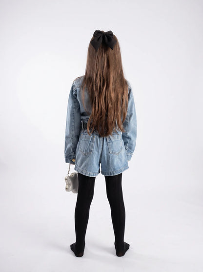 Macaquinho Jeans Infantil Cintura Elástica | Dinda Kids