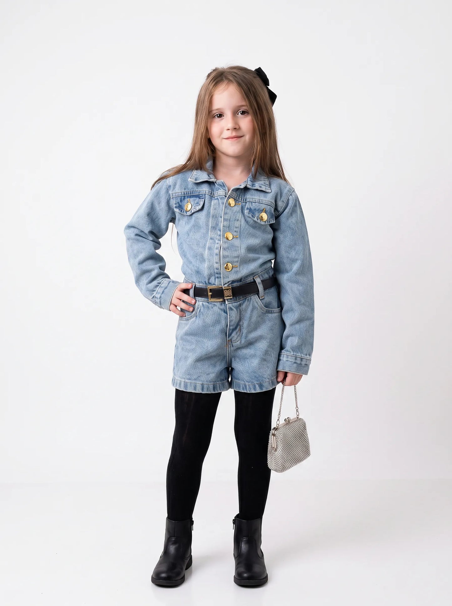 Macaquinho Jeans Infantil Cintura Elástica | Dinda Kids