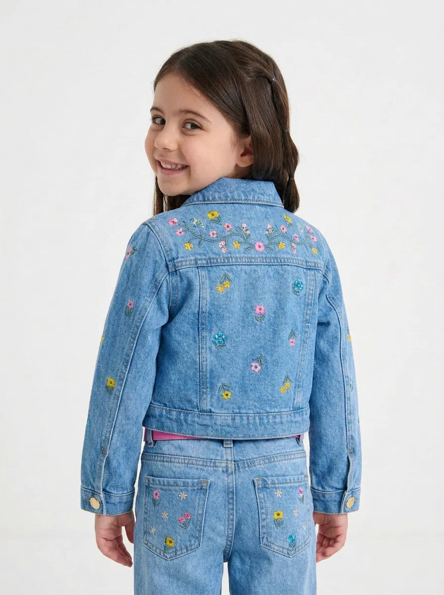 Conjunto Jeans Infantil Bordado Cintura Ajustável | Dinda Kids