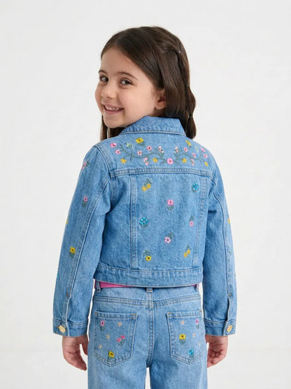 Conjunto Jeans Infantil Bordado Cintura Ajustável | Dinda Kids