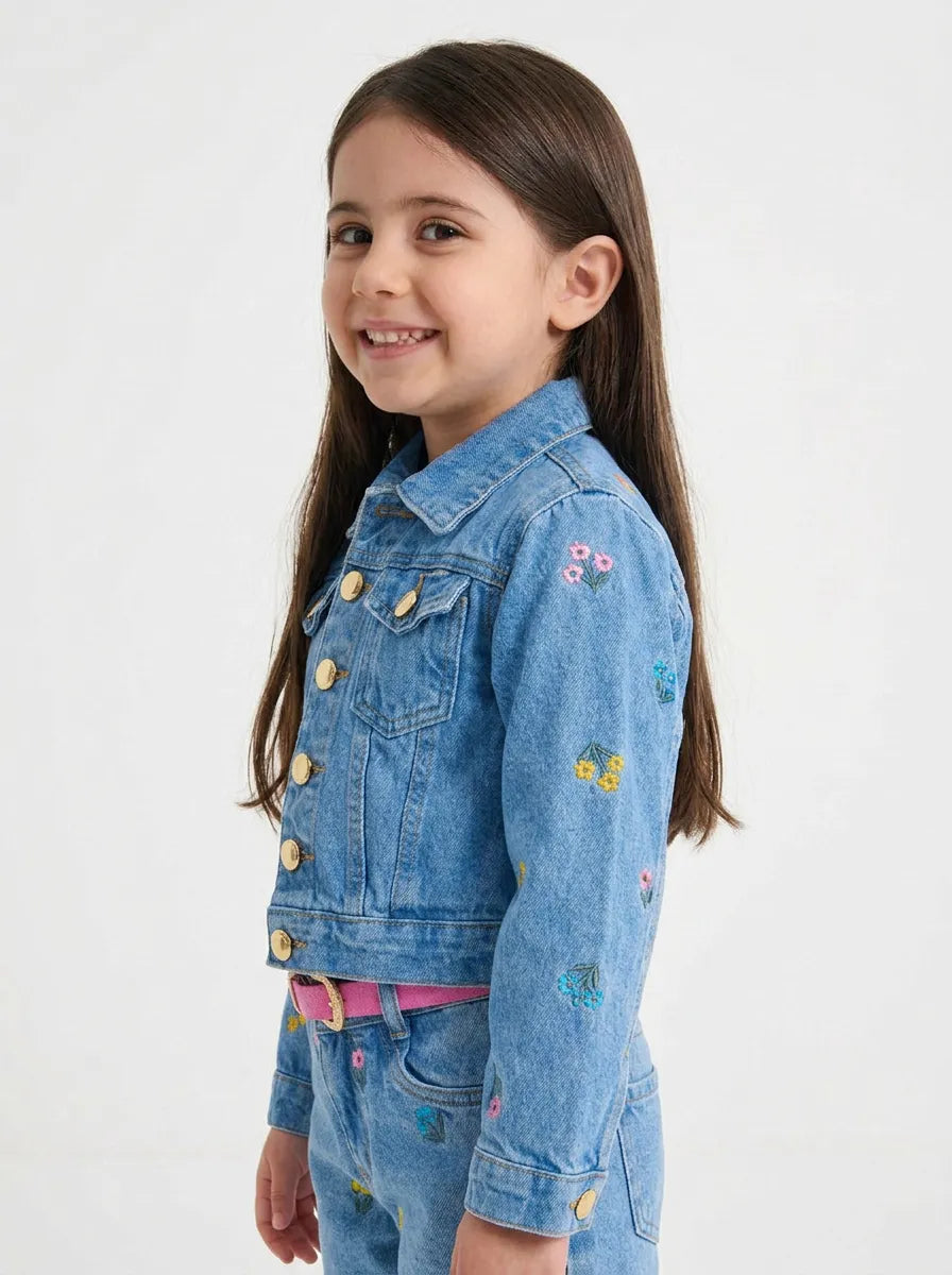 Conjunto Jeans Infantil Bordado Cintura Ajustável | Dinda Kids