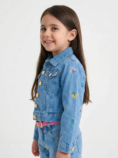 Conjunto Jeans Infantil Bordado Cintura Ajustável | Dinda Kids