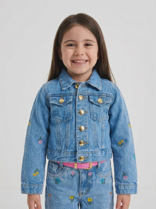 Conjunto Jeans Infantil Bordado Cintura Ajustável | Dinda Kids